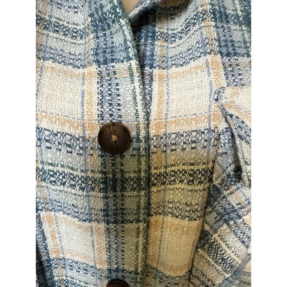 BOSTON TRADERS Plaid Shirt Jacket Oversized Blue Green Tan Women's Size L - Picture 3 of 5